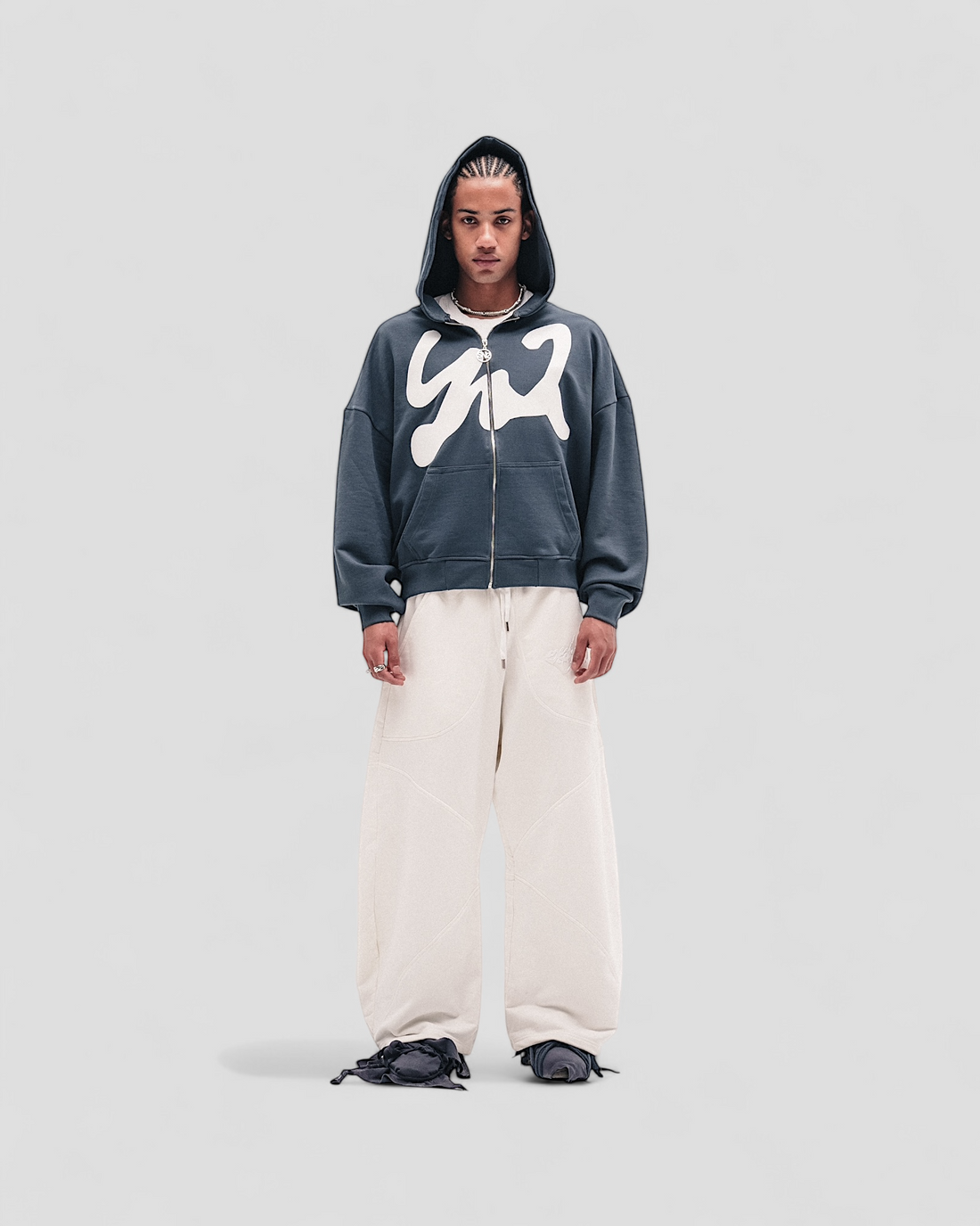 DEMENTE WHITE ON GREY ZIPUP JACKET