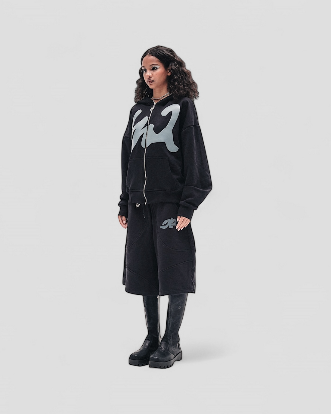 DEMENTE GREY ON BLACK ZIPUP JACKET