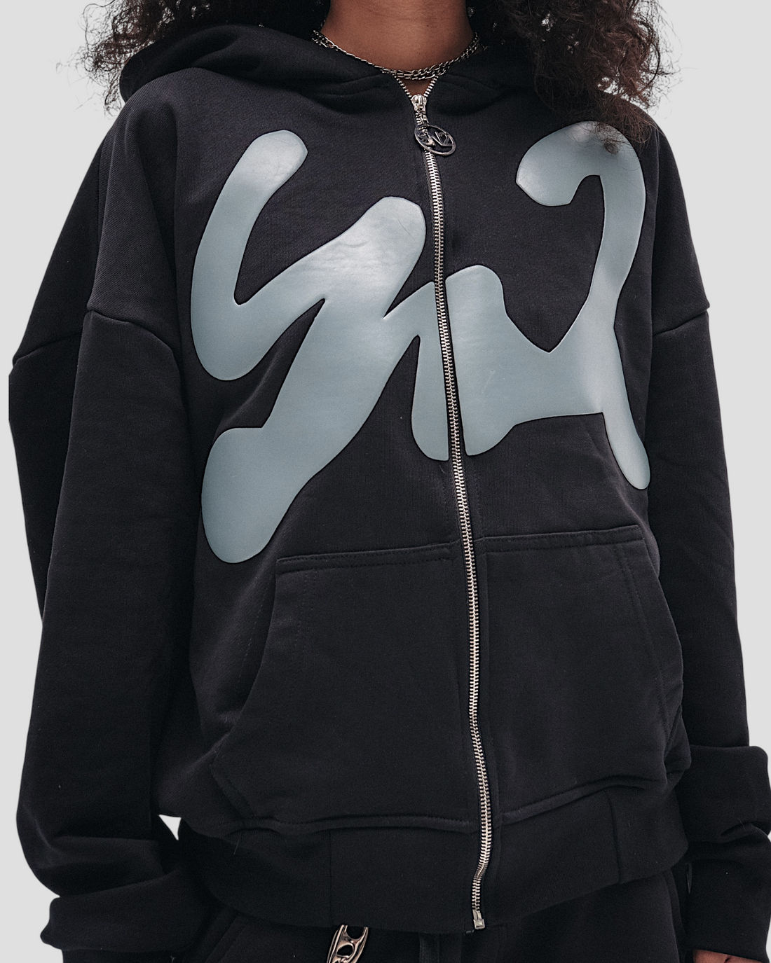 DEMENTE GREY ON BLACK ZIPUP JACKET