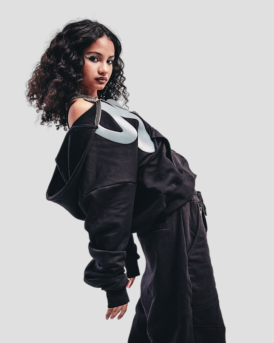 DEMENTE GREY ON BLACK ZIPUP JACKET