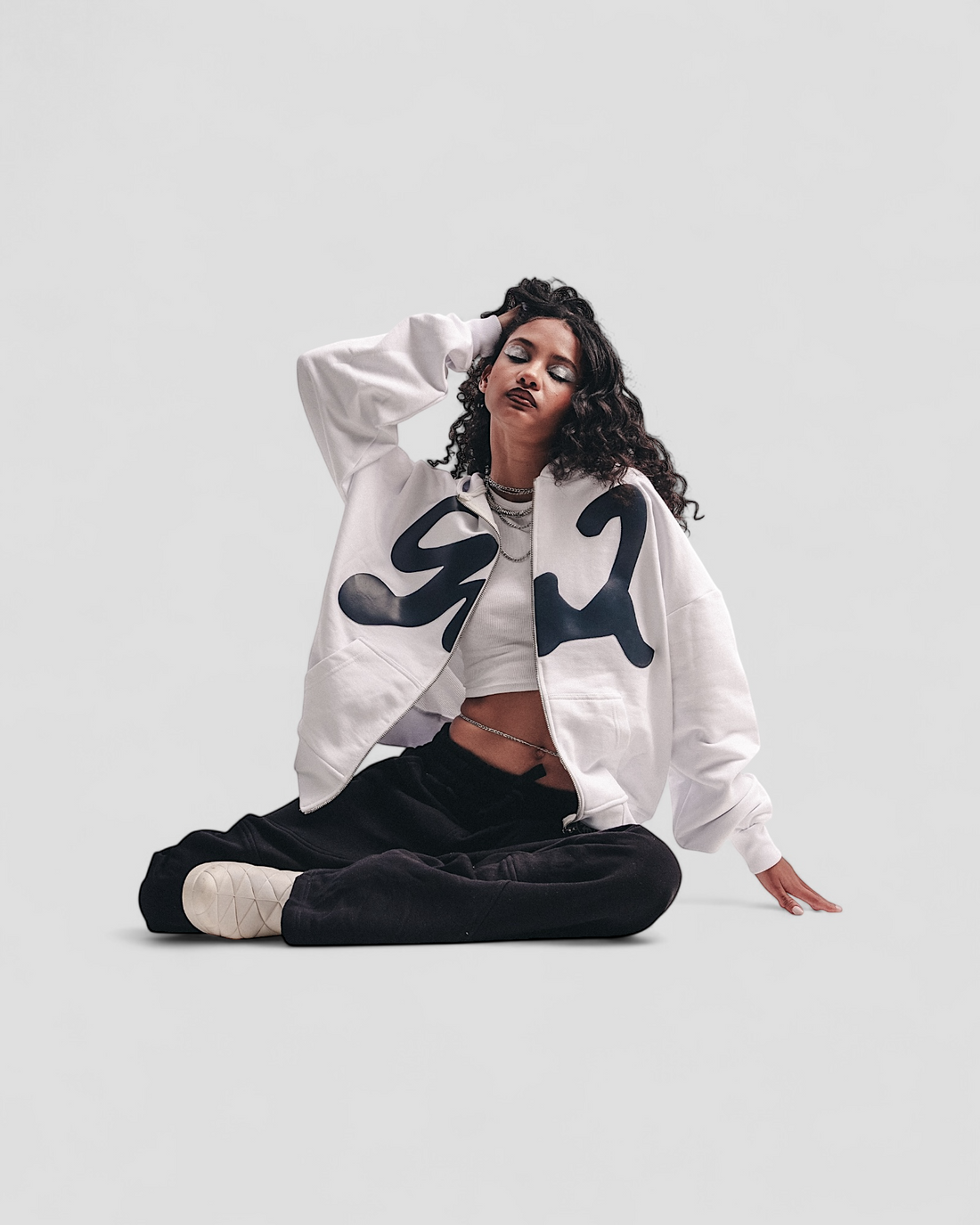 DEMENTE GREY ON WHITE ZIPUP JACKET