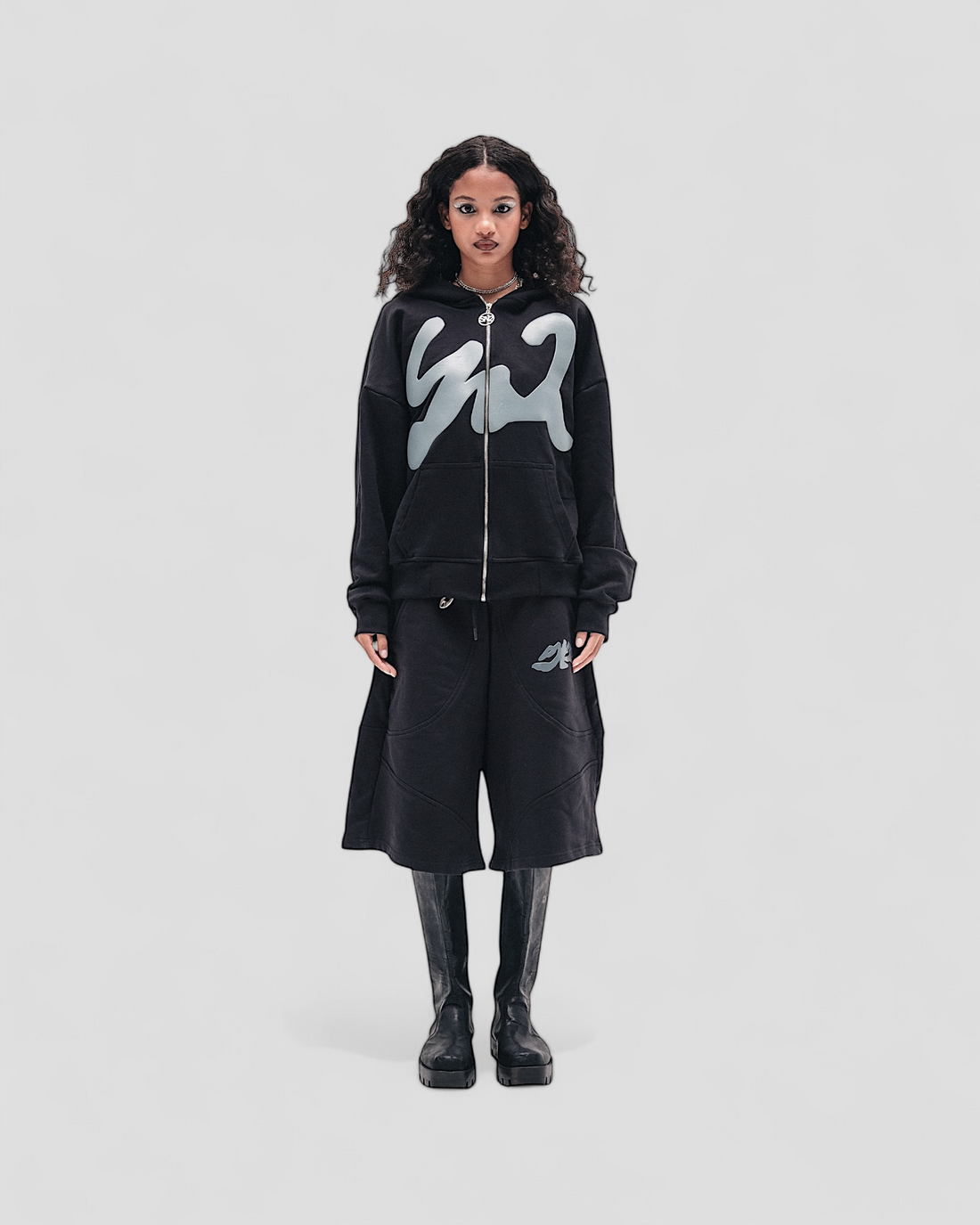 DEMENTE GREY ON BLACK ZIPUP JACKET