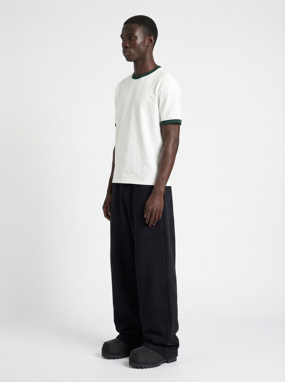 Luis Ribbed Regular Blank White And Green Tee V2