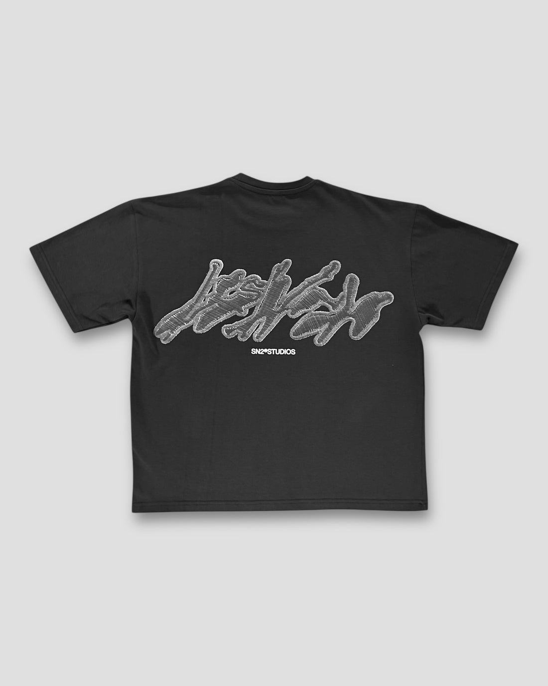 DESLEVADO GREY ILLUSION EMBROIDERY BOXY TEE