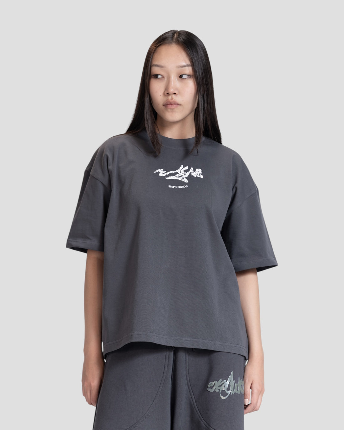 DEMENTE GREY CRACKED BOXY TEE