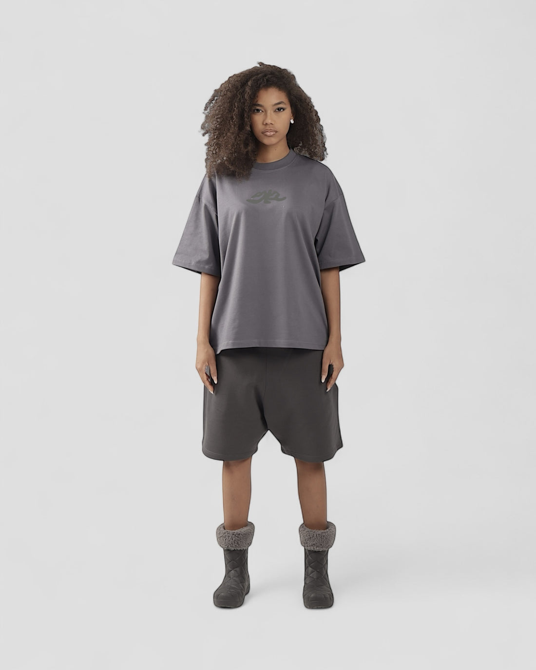 DEMENTE GREY SILK-PUFF BOXY TEE