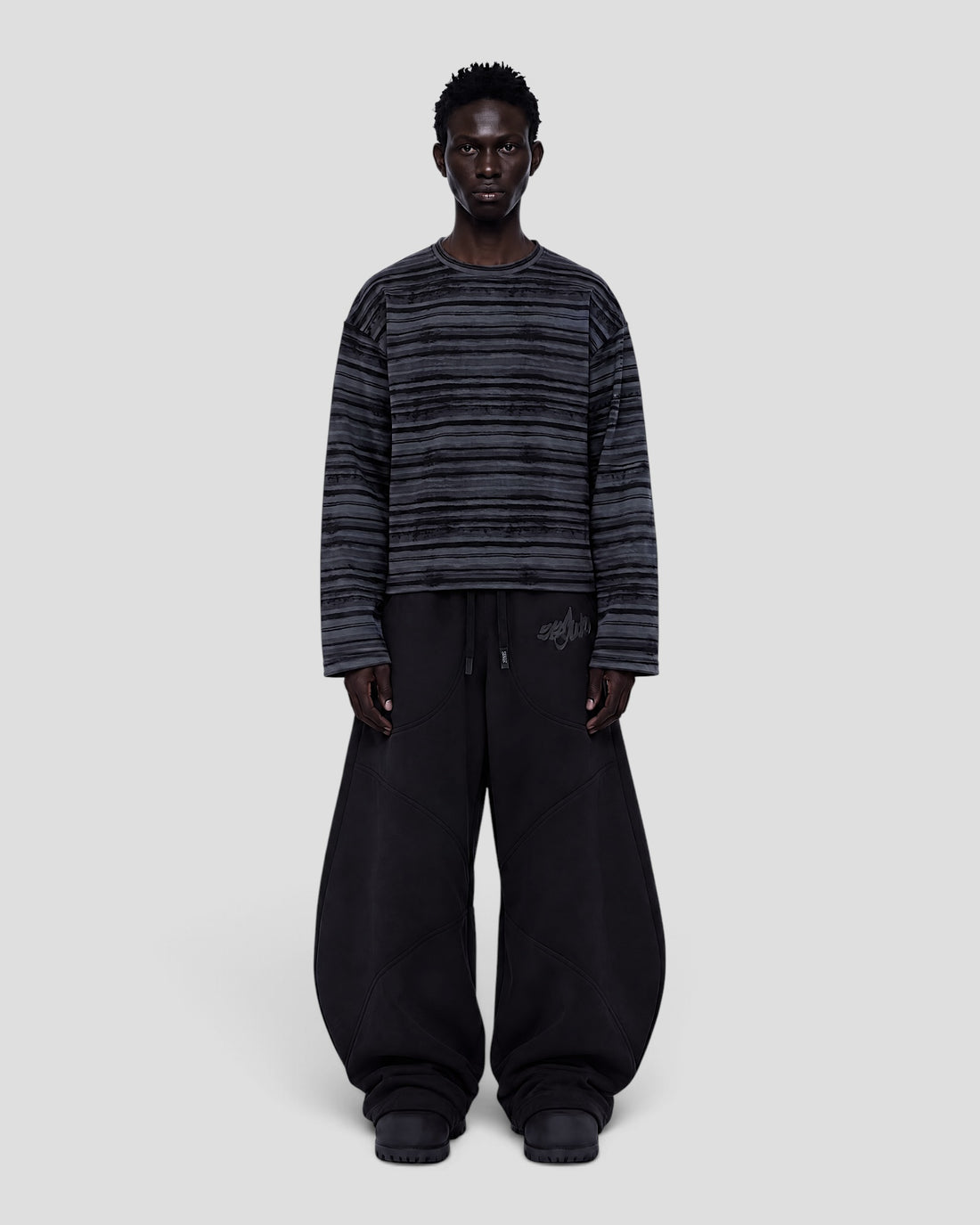 FORMS WASHED STRIPED BLACK & GREY LONG SLEEVE TEE