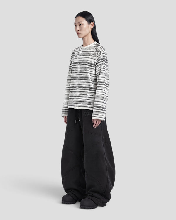 FORMS WASHED STRIPED WHITE & GREY LONG SLEEVE TEE