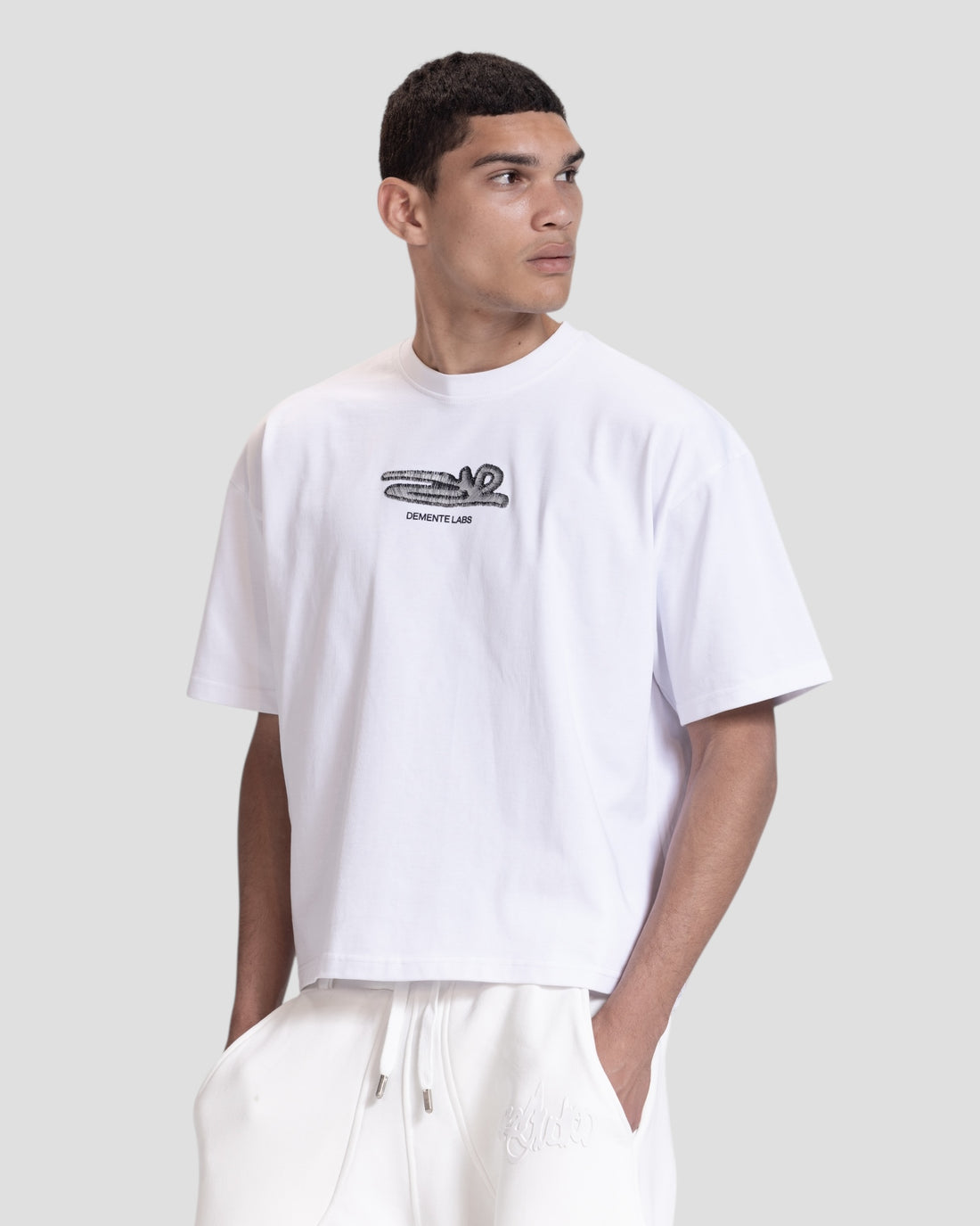 DESLEVADO WHITE ILLUSION EMBROIDERY BOXY TEE