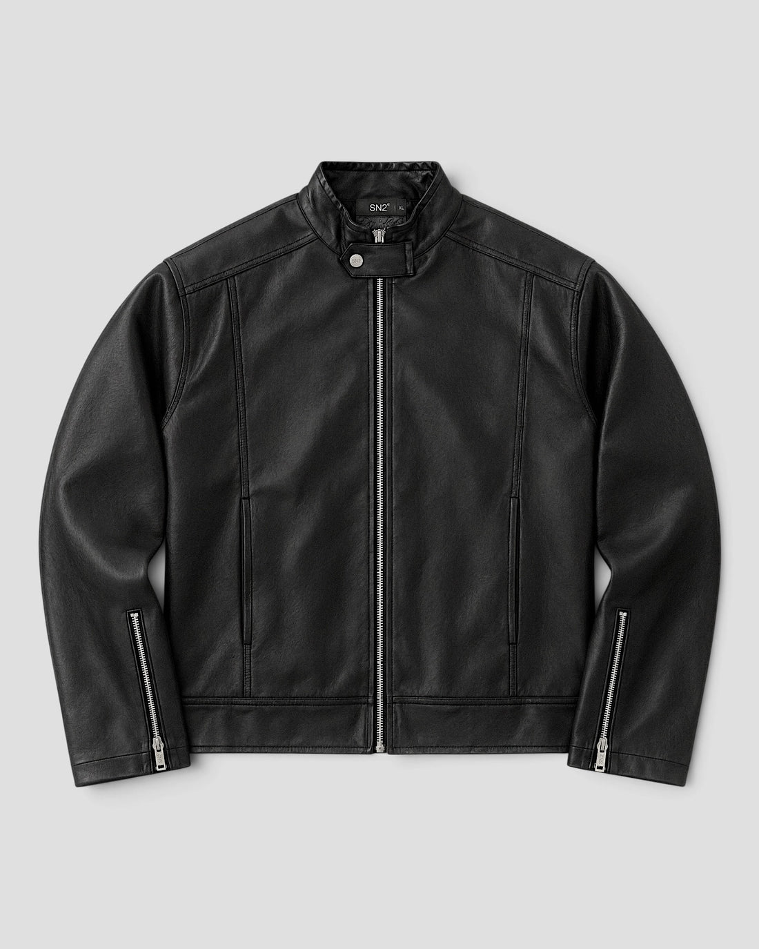 DEMENTE BLACK STAND COLLAR LEATHER JACKET