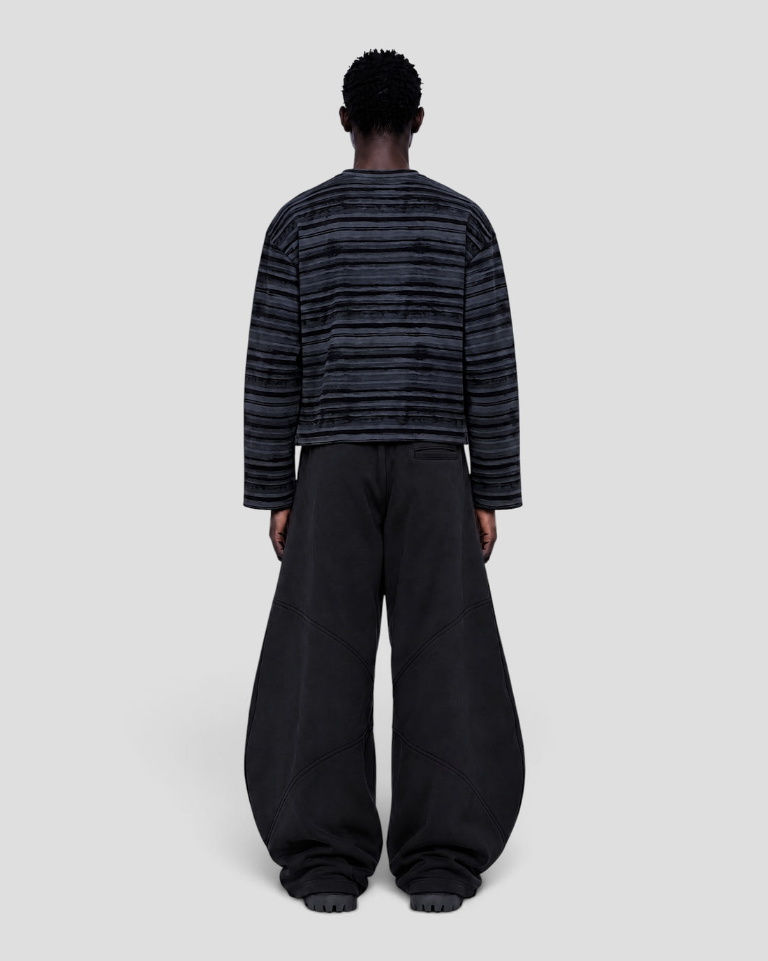FORMS WASHED STRIPED BLACK & GREY LONG SLEEVE TEE