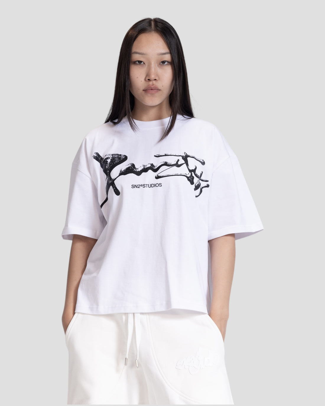 DEMENTE WHITE SHATTERED BOXY TEE