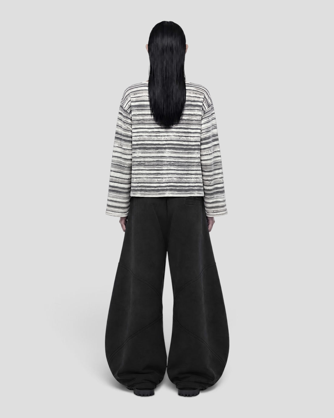 FORMS WASHED STRIPED WHITE & GREY LONG SLEEVE TEE