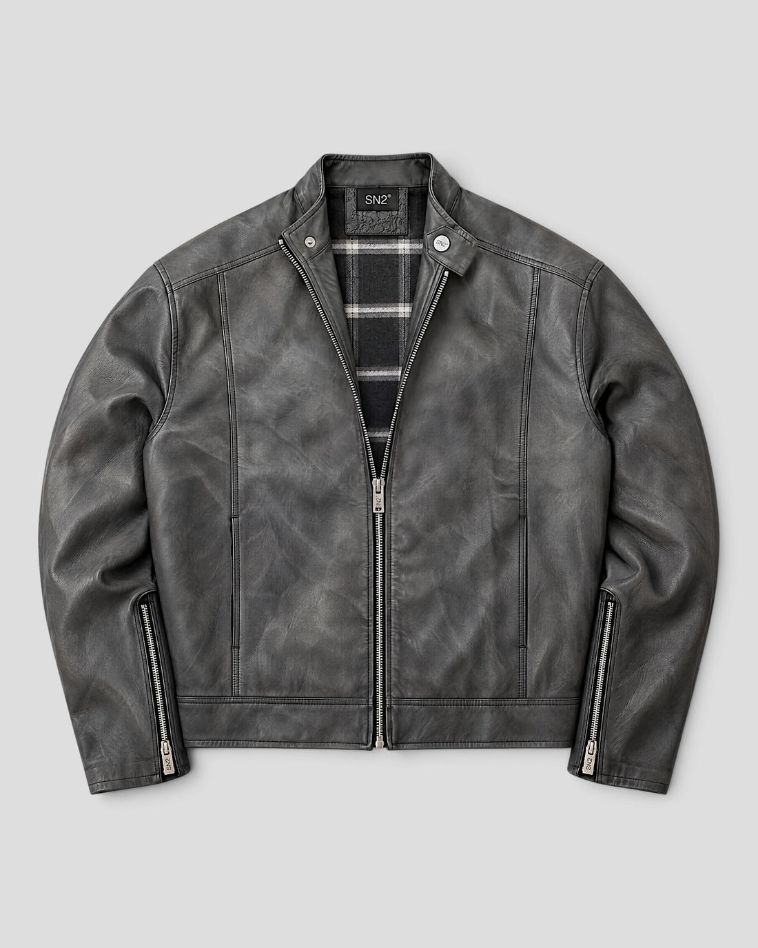 DEMENTE WASHED STAND COLLAR LEATHER JACKET