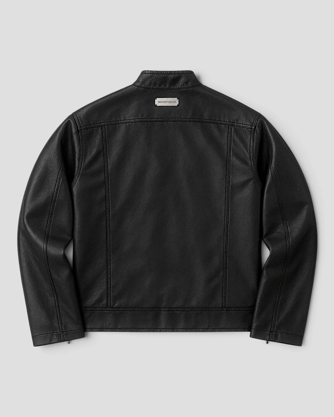 DEMENTE BLACK STAND COLLAR LEATHER JACKET