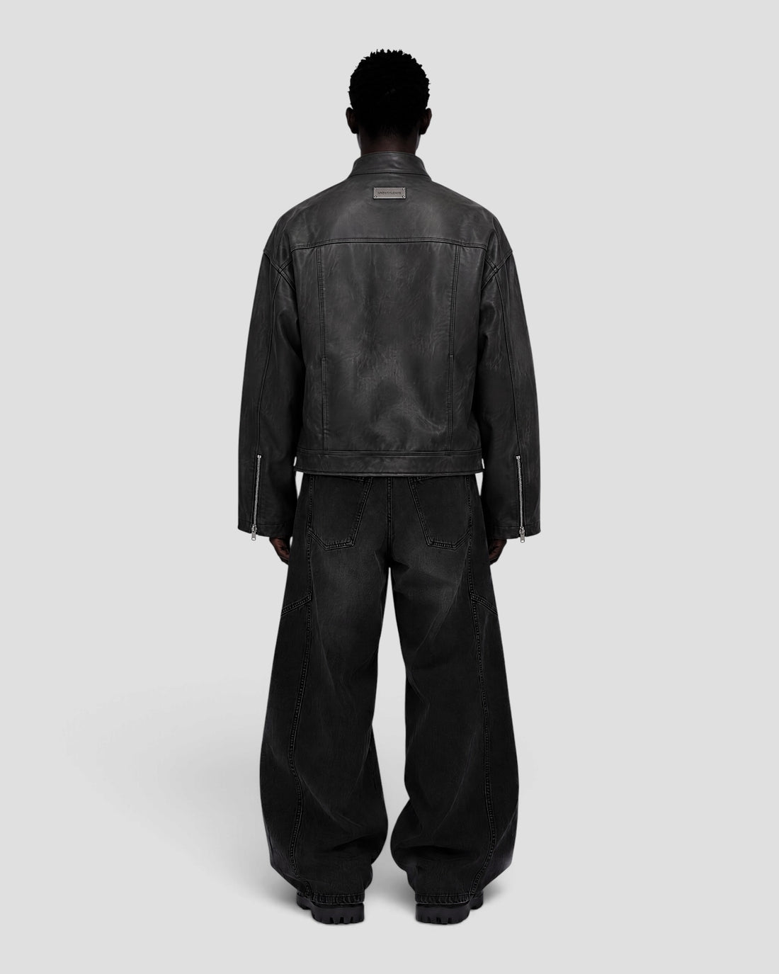 DEMENTE WASHED STAND COLLAR LEATHER JACKET