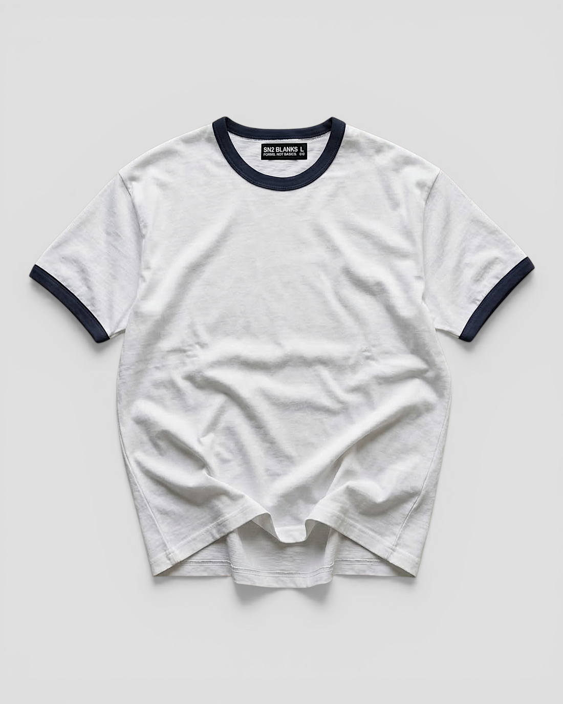 Luis Ribbed Regular Blank White And Navy Tee V2