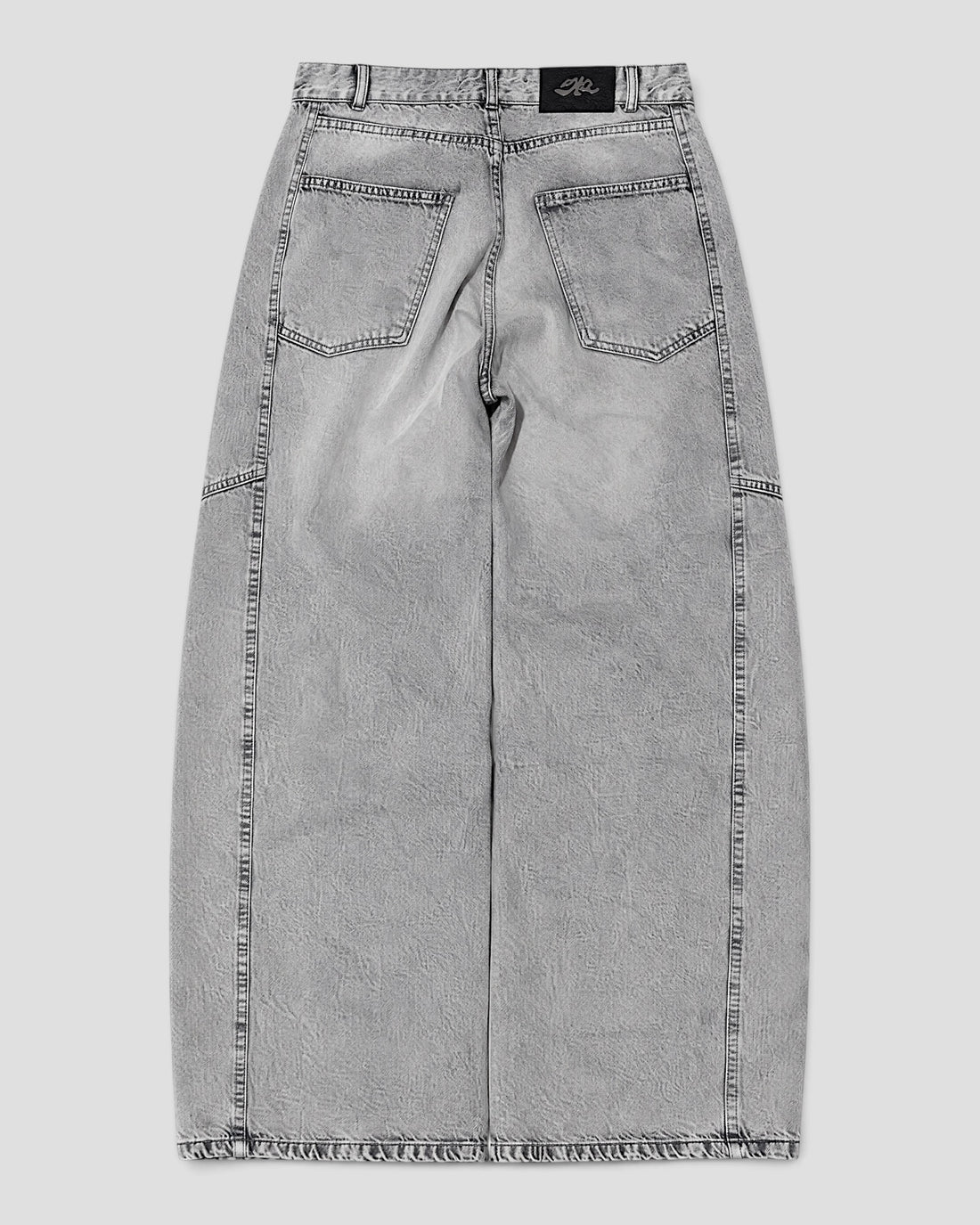 DEMENTE LIGHT GREY WASHED BARREL CURVED OVERSIZED JEANS