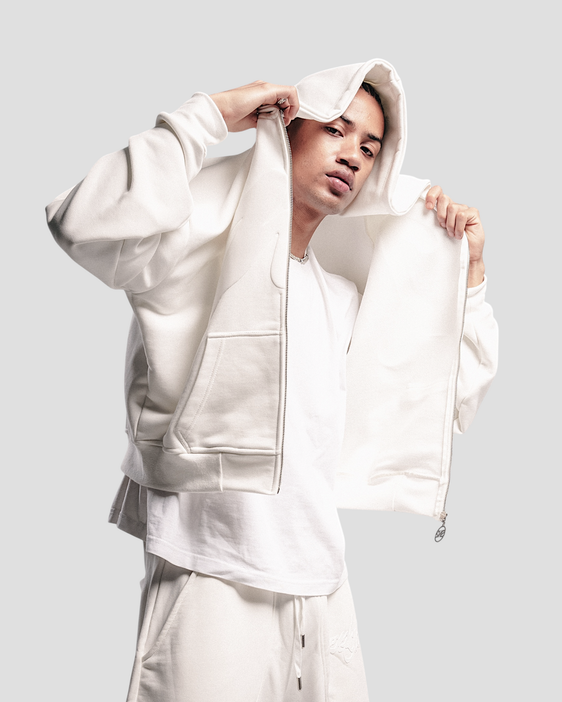 DEMENTE WHITE ON WHITE ZIPUP JACKET (PREORDER)