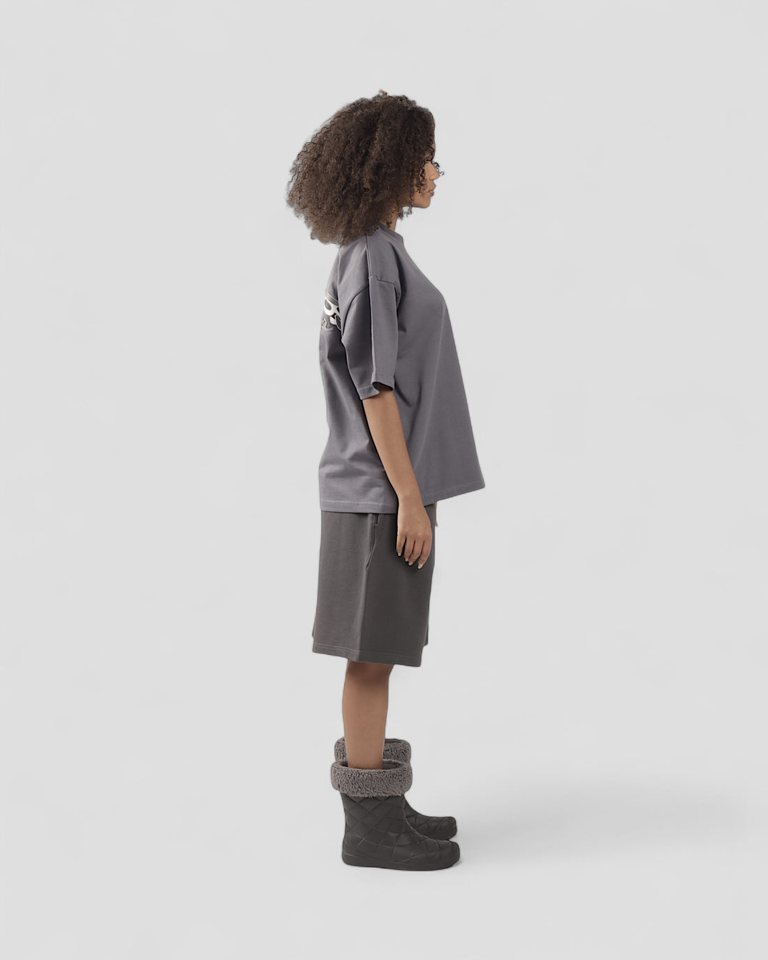 DEMENTE GREY SILK-PUFF BOXY TEE