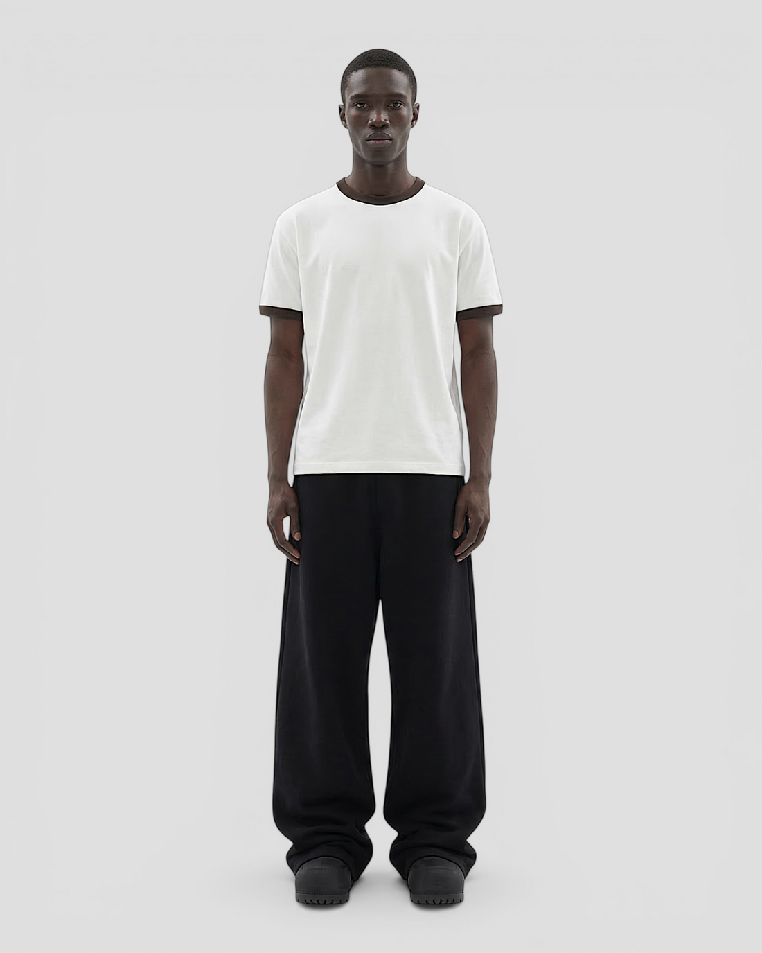Luis Ribbed Regular Blank White And Brown Tee V2