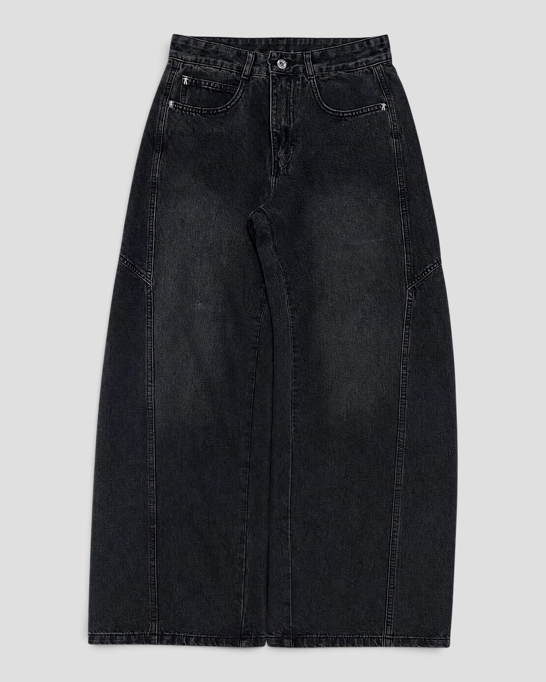 DEMENTE BLACK WASHED BARREL CURVED OVERSIZED JEANS