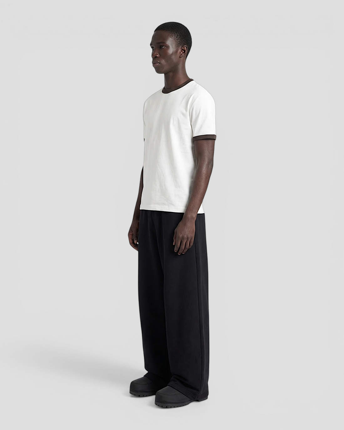 Luis Ribbed Regular Blank White And Brown Tee V2