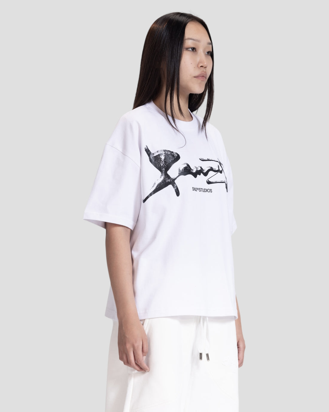 DEMENTE WHITE SHATTERED BOXY TEE
