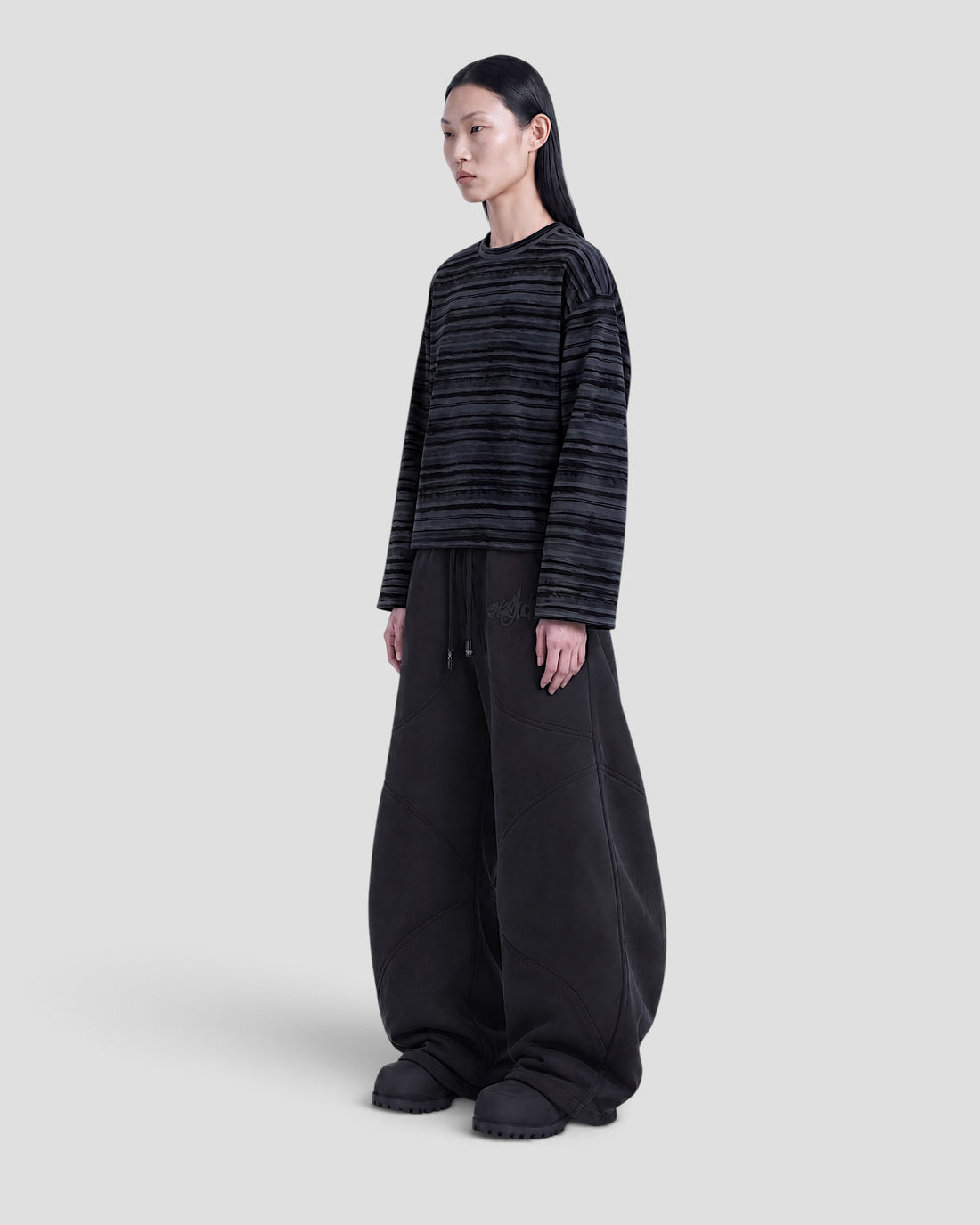 FORMS WASHED STRIPED BLACK & GREY LONG SLEEVE TEE