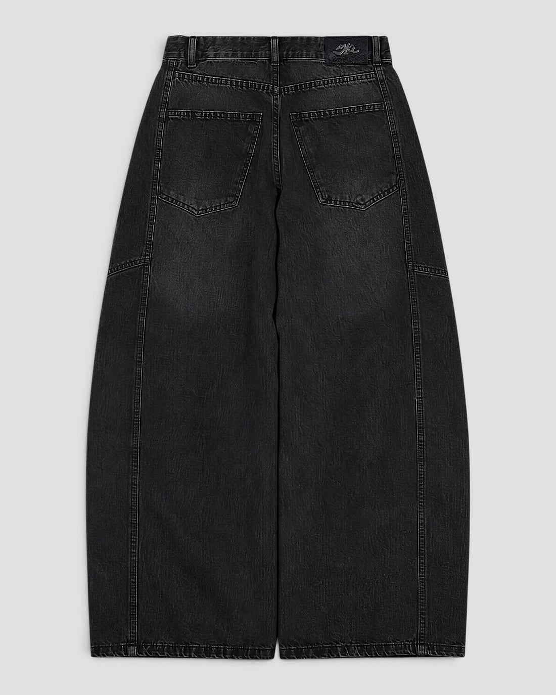 DEMENTE BLACK WASHED BARREL CURVED OVERSIZED JEANS