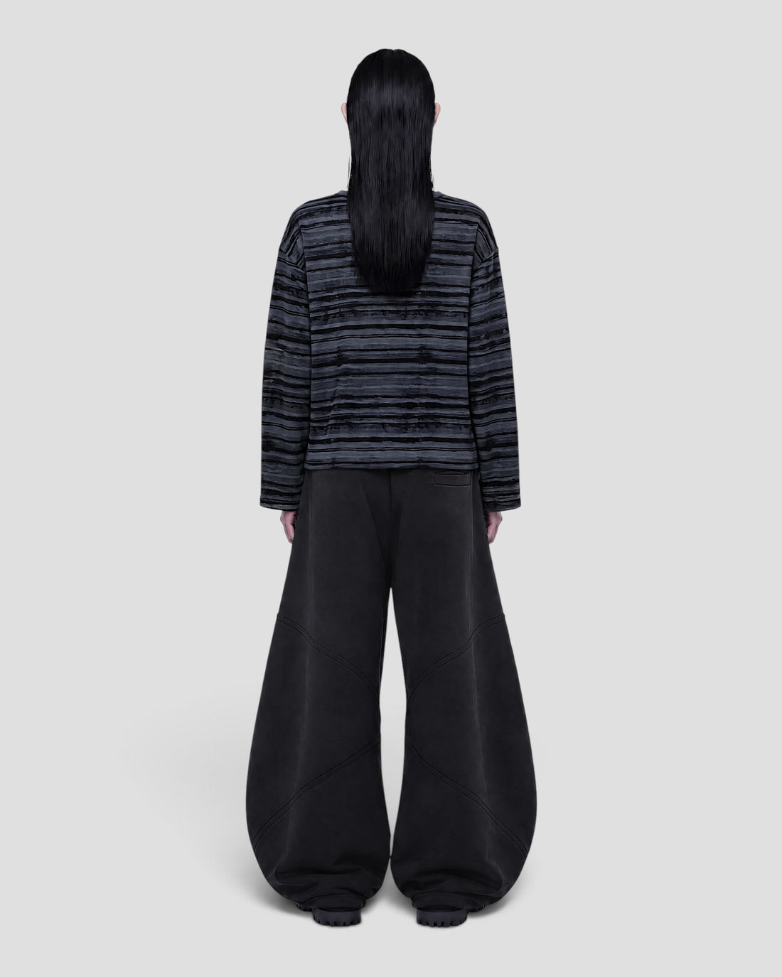 FORMS WASHED STRIPED BLACK & GREY LONG SLEEVE TEE
