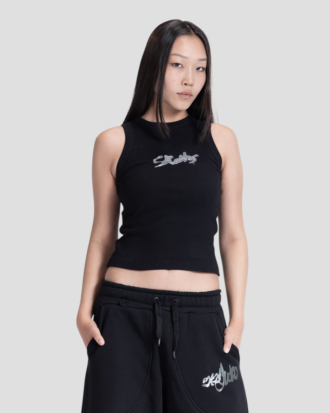 DEMENTE BLACK POLISHED TANK TOP