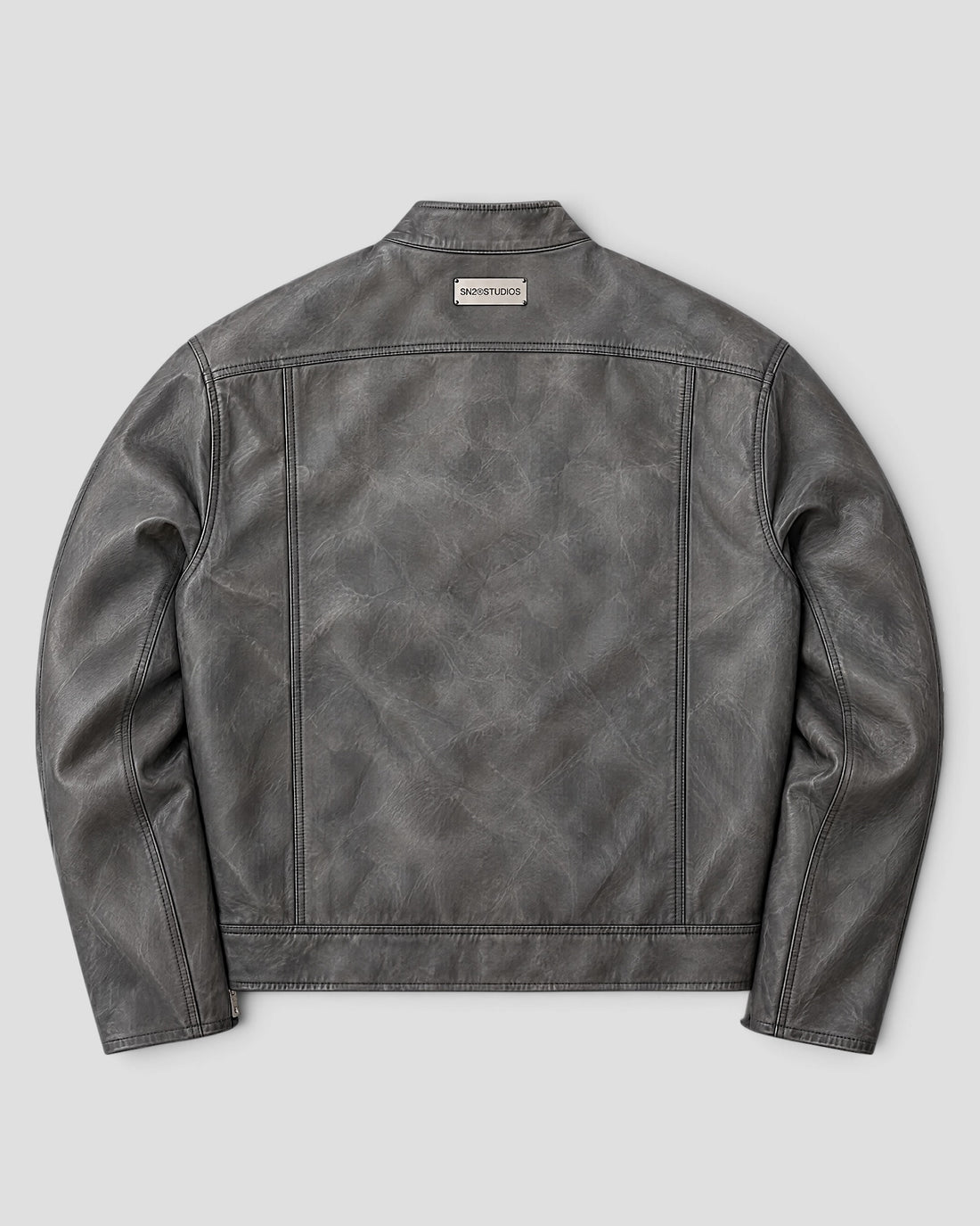 DEMENTE WASHED STAND COLLAR LEATHER JACKET