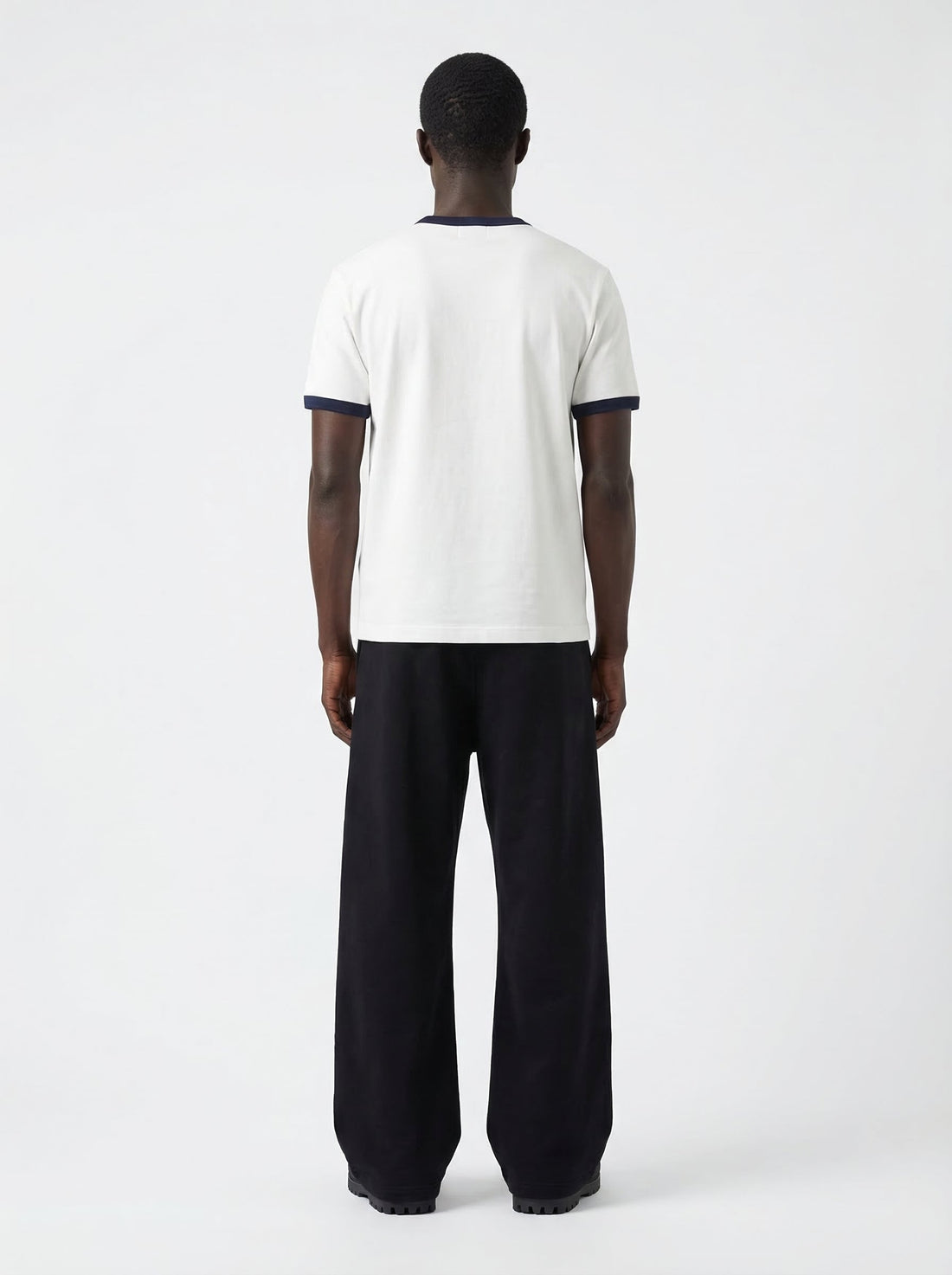 Luis Ribbed Regular Blank White And Navy Tee V2