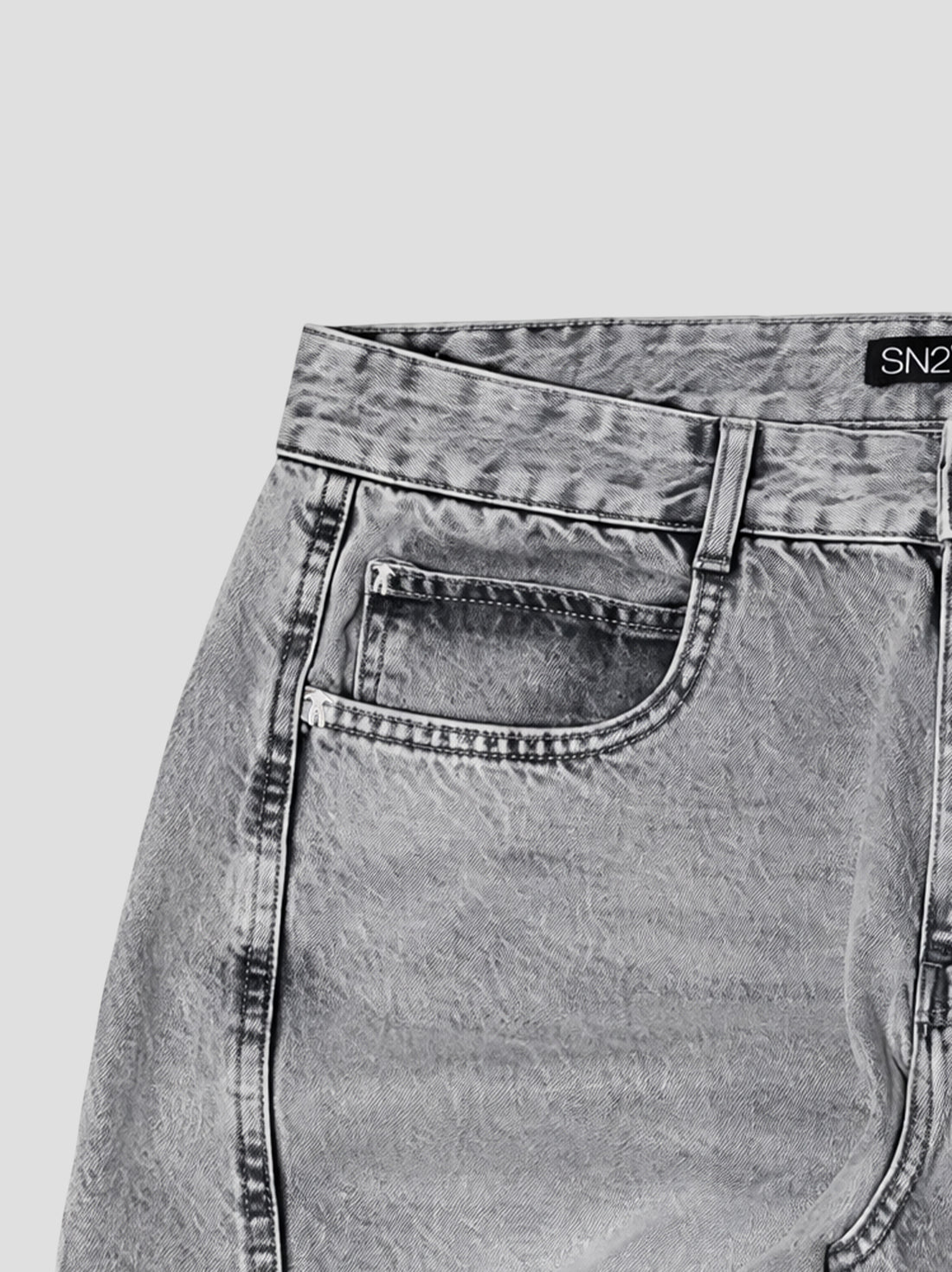 DEMENTE LIGHT GREY WASHED BARREL CURVED OVERSIZED JEANS