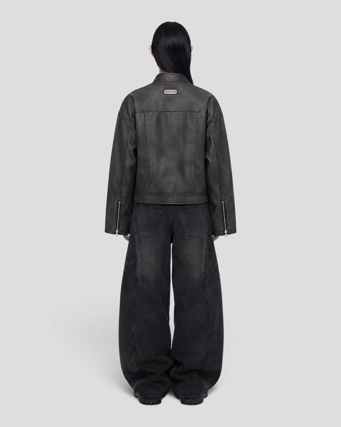 DEMENTE WASHED STAND COLLAR LEATHER JACKET