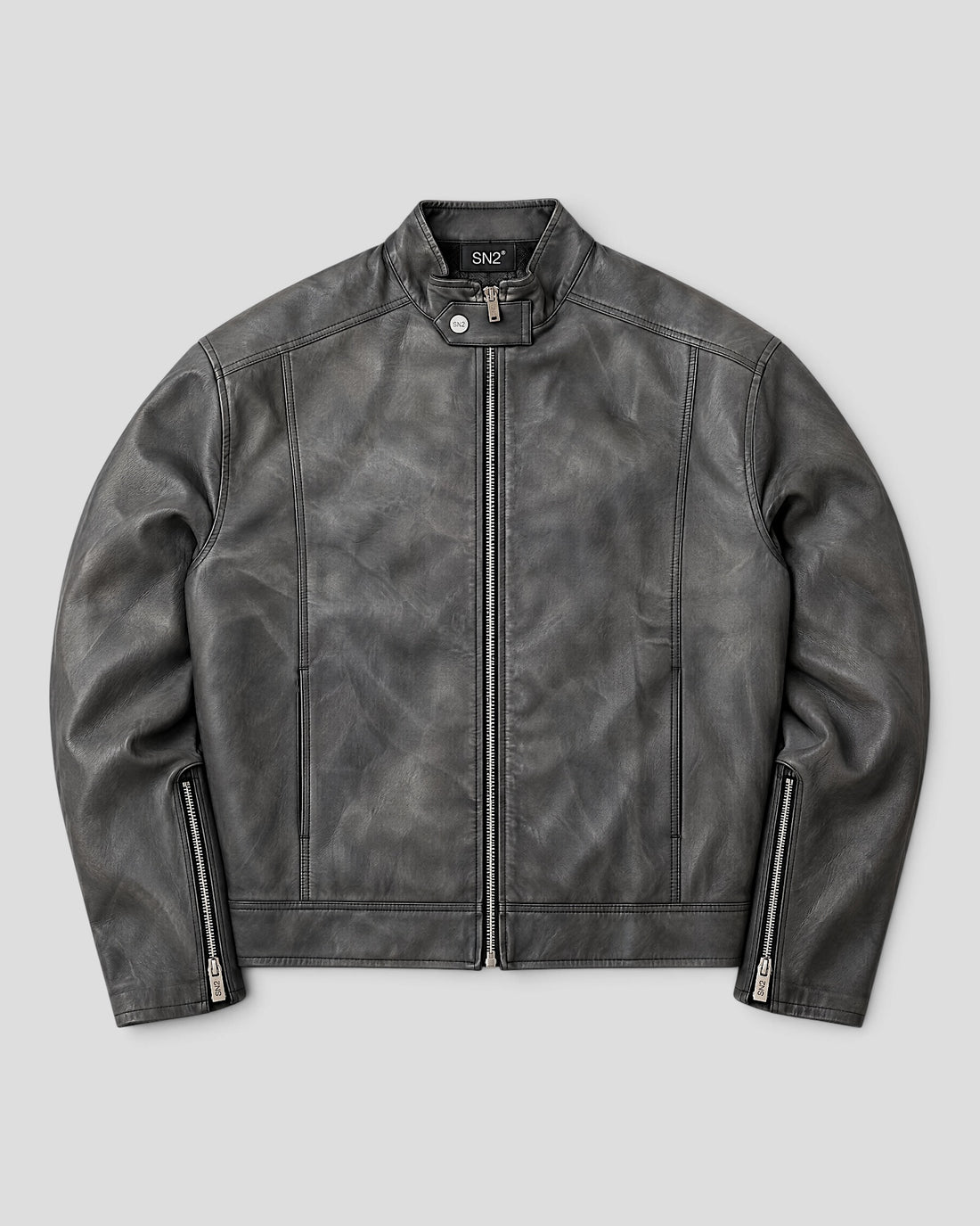 DEMENTE WASHED STAND COLLAR LEATHER JACKET