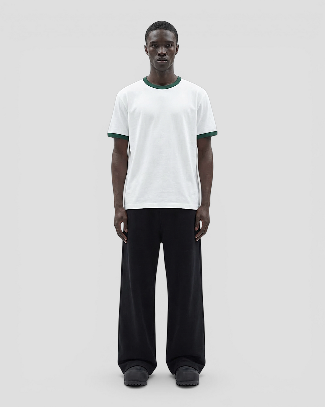 Luis Ribbed Regular Blank White And Green Tee V2