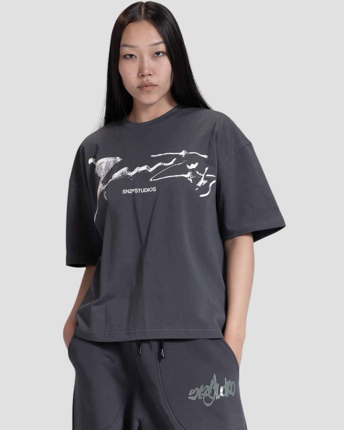 DEMENTE GREY SHATTERED BOXY TEE