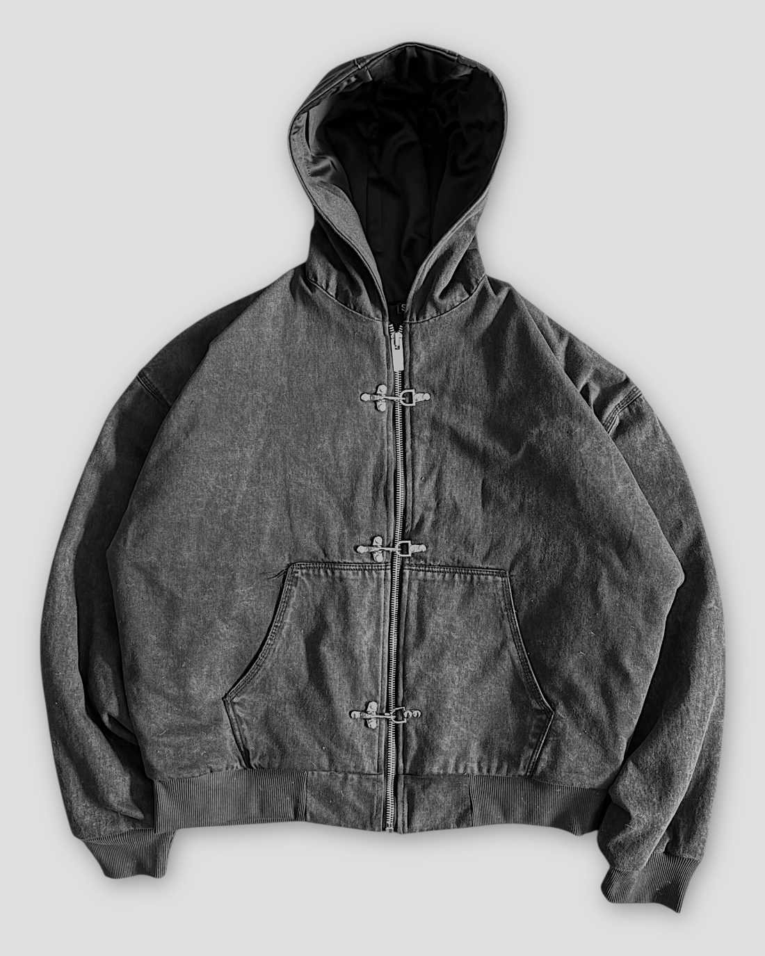 CORE CLASP WASHED HOOD DOUBLE LAYERED WORKER JACKET