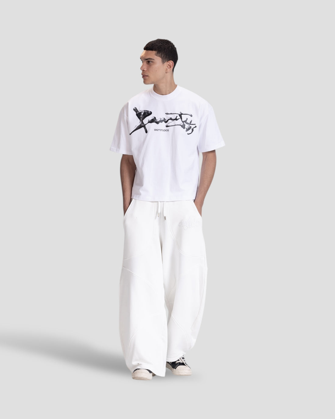 DEMENTE WHITE SHATTERED BOXY TEE