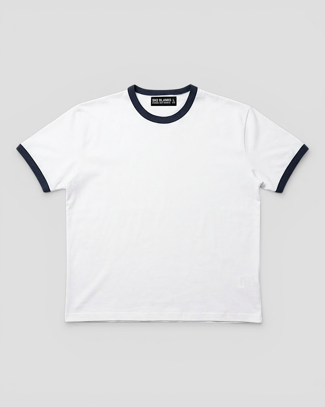 Luis Ribbed Regular Blank White And Navy Tee V2