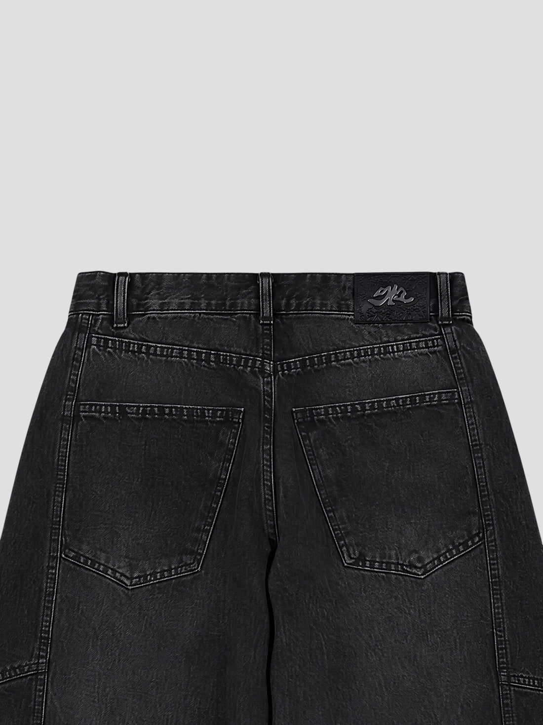 DEMENTE BLACK WASHED BARREL CURVED OVERSIZED JEANS