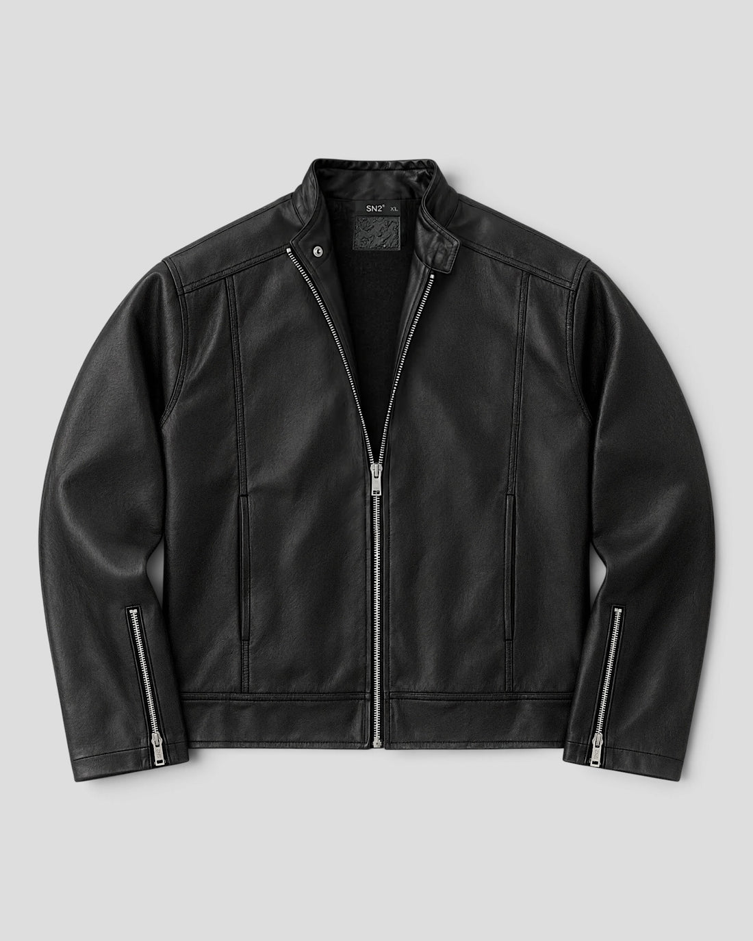 DEMENTE BLACK STAND COLLAR LEATHER JACKET