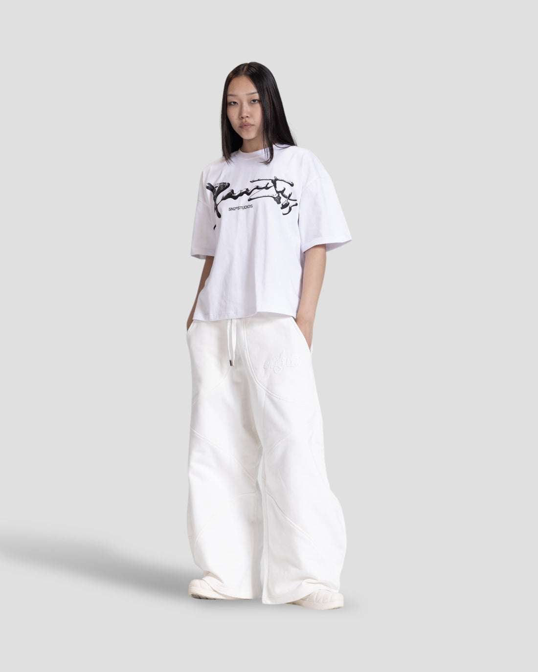 DEMENTE WHITE SHATTERED BOXY TEE