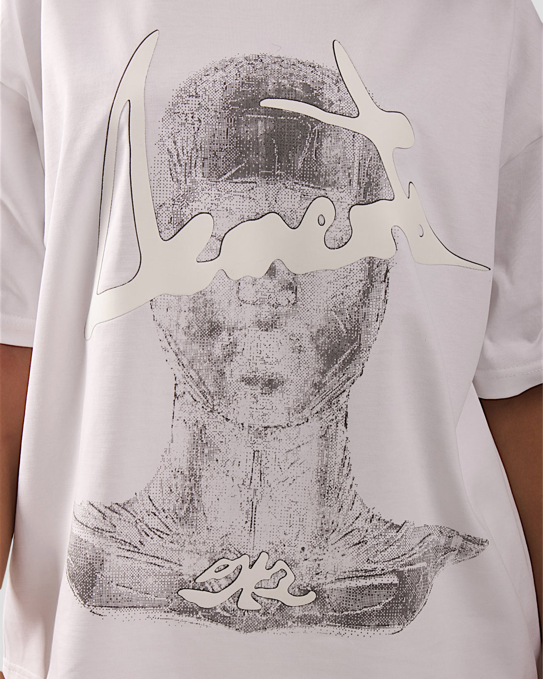 DEMENTE WHITE HALFTONES BOXY TEE