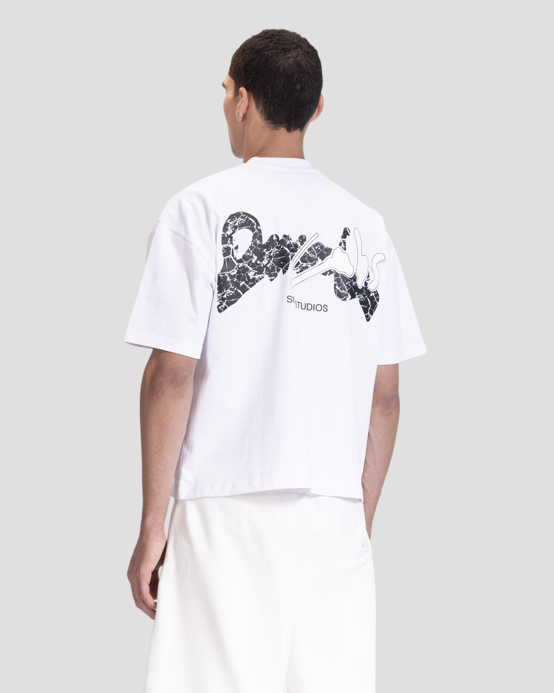 DEMENTE WHITE CRACKED BOXY TEE