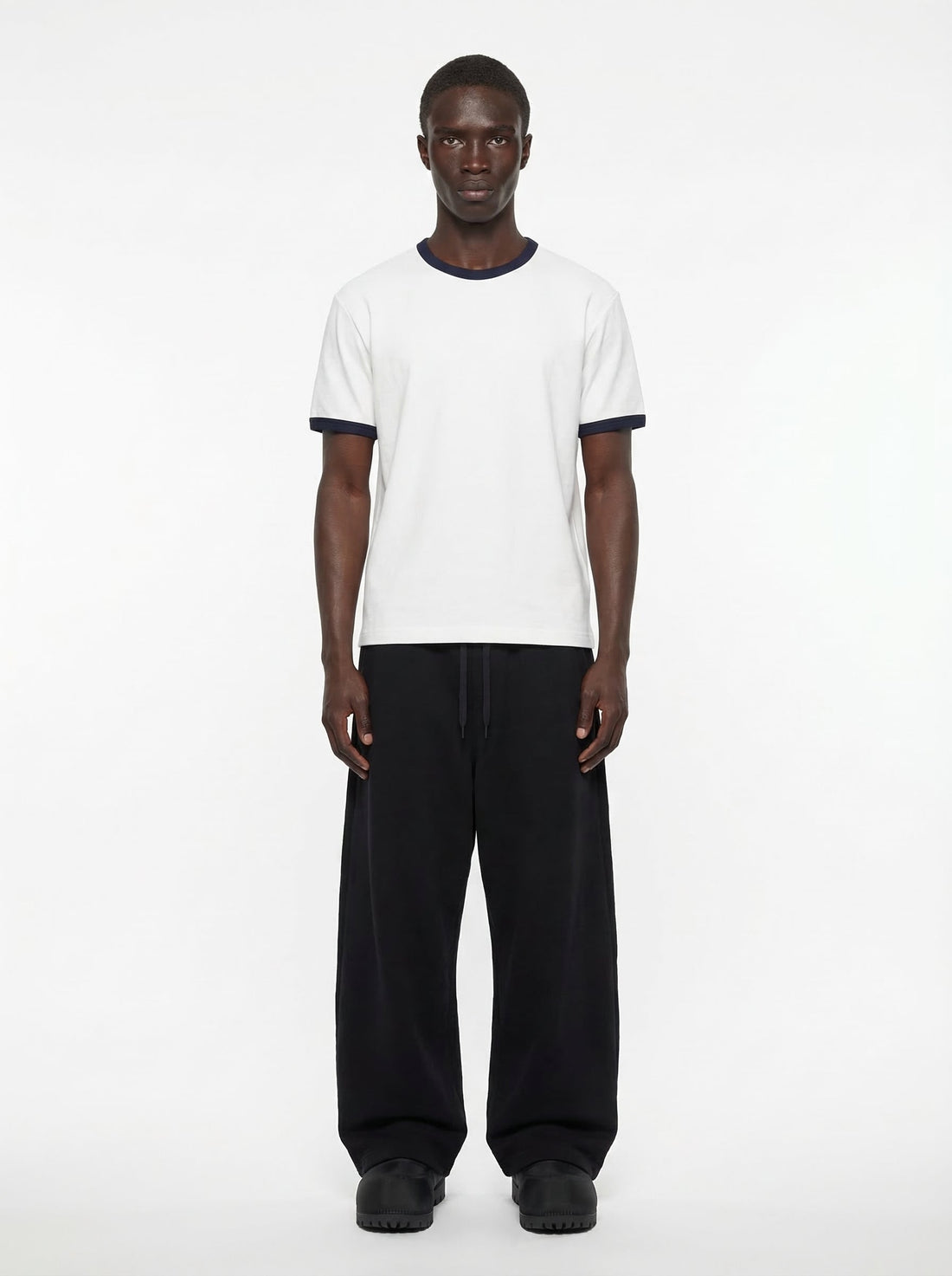 Luis Ribbed Regular Blank White And Navy Tee V2