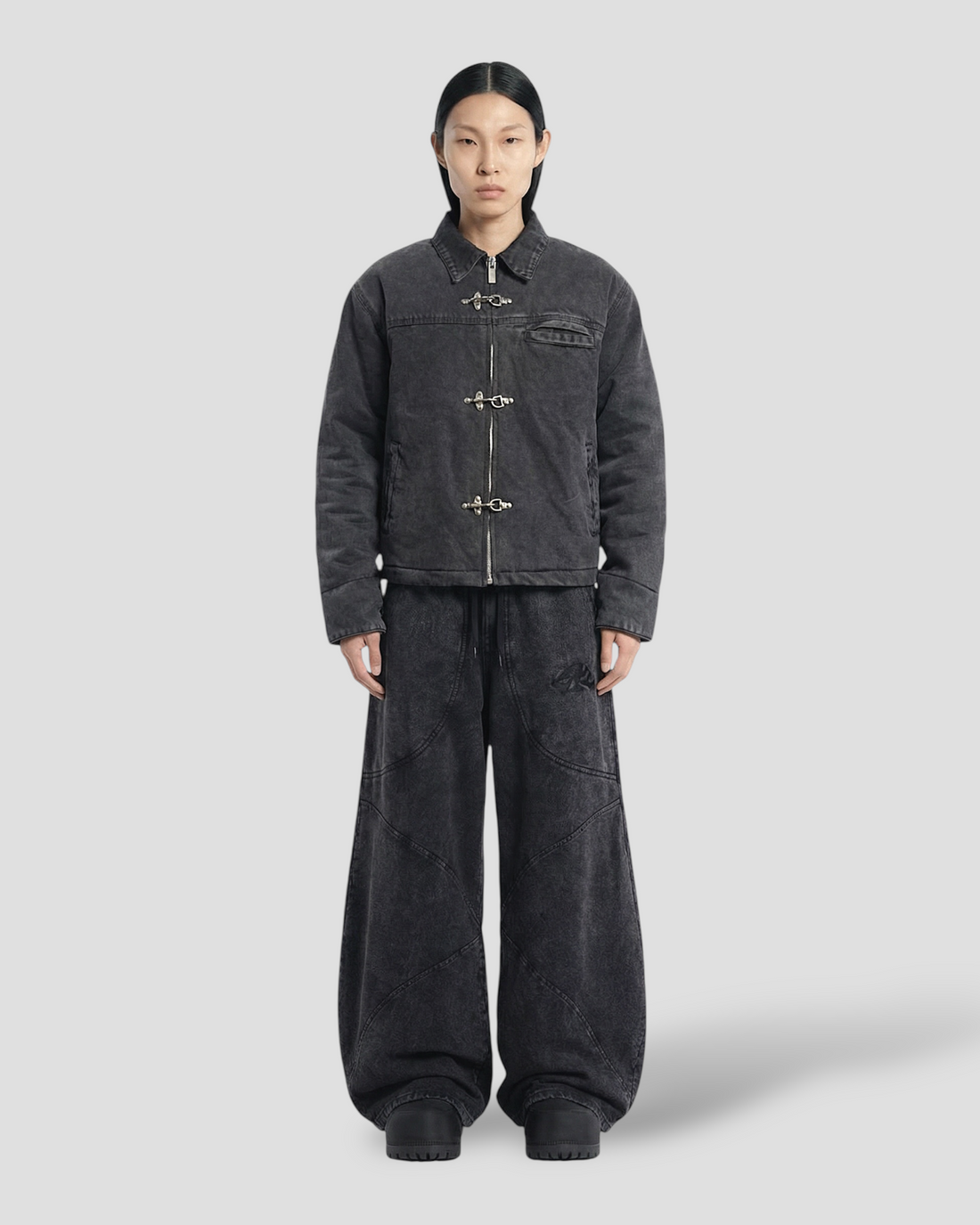 CORE CLASP WASHED COLLAR DOUBLE LAYERED WORKER JACKET