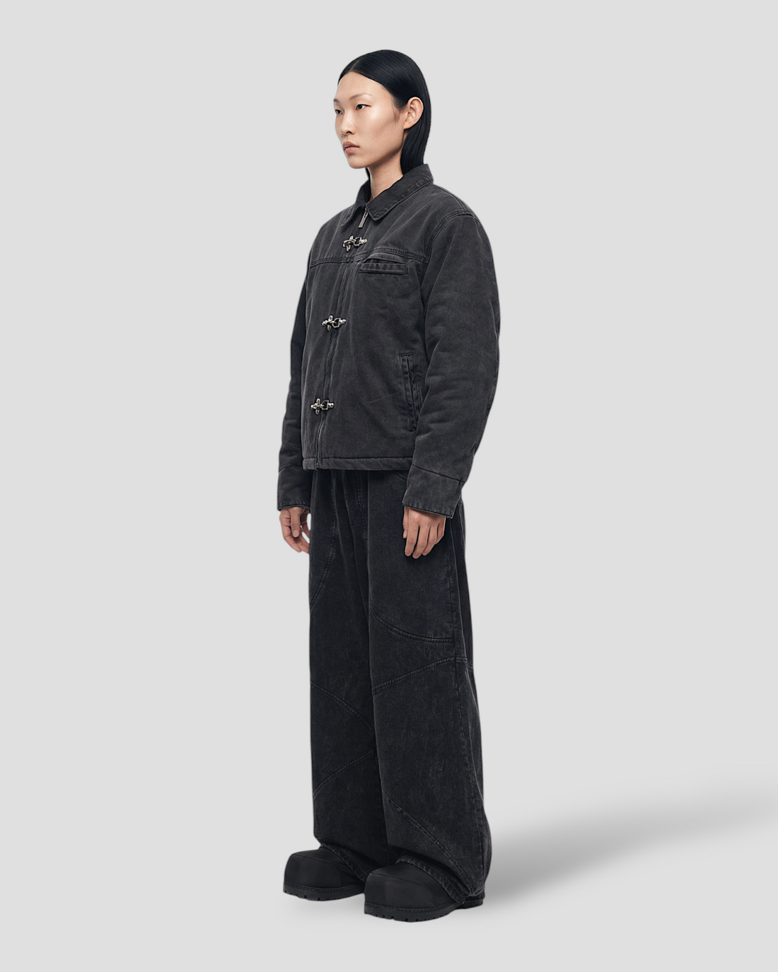 CORE CLASP WASHED COLLAR DOUBLE LAYERED WORKER JACKET